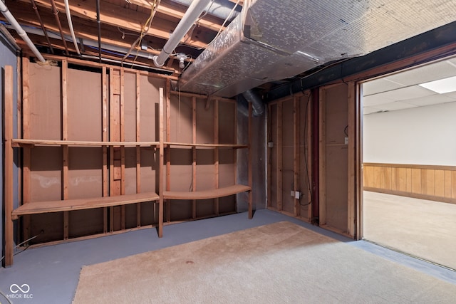 8934 Pinyon Ct, Indianapolis, IN 46260 - unfinished basement with wainscoting and wood walls