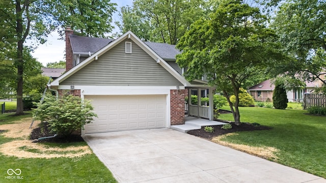 8934 Pinyon Ct, Indianapolis, IN 46260 - traditional home with a garage, driveway, a front lawn, brick siding, and a chimney