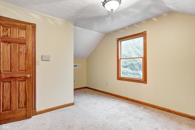7333 State Road 42, Martinsville, IN 46151 - additional living space with light colored carpet, vaulted ceiling, baseboards, and a textured ceiling