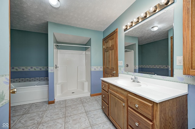 7333 State Road 42, Martinsville, IN 46151 - full bathroom featuring vanity, a garden tub, a shower, and a textured ceiling