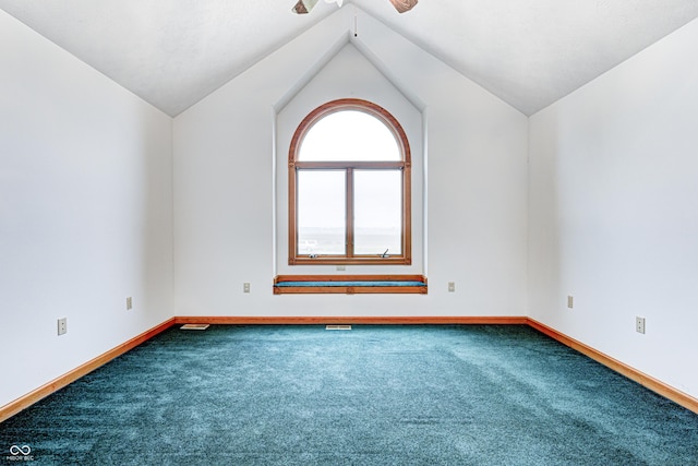 7333 State Road 42, Martinsville, IN 46151 - carpeted empty room with baseboards, vaulted ceiling, and a ceiling fan