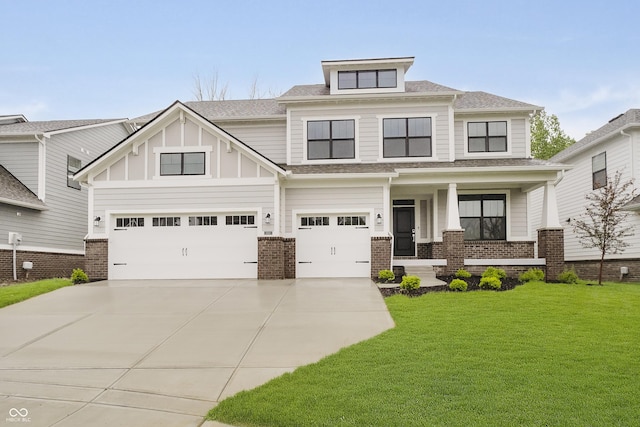 1510 Stonehaven Dr, Westfield, IN 46074 - view of front facade featuring driveway, an attached garage, a front yard, a porch, and roof with shingles
