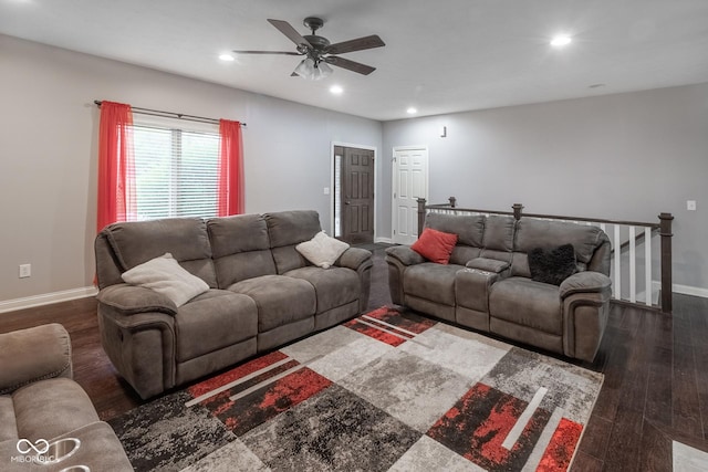 121 George Ct, Danville, IN 46122 - living room featuring recessed lighting, ceiling fan, baseboards, and wood finished floors