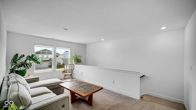 7226 Sayers Rd, Indianapolis, IN 46259 - sitting room with an upstairs landing, carpet flooring, baseboards, and recessed lighting