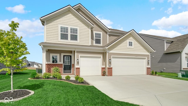 7226 Sayers Rd, Indianapolis, IN 46259 - view of front of home featuring brick siding, driveway, a front lawn, and an attached garage