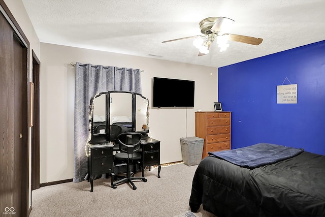 200 Forum Dr, Whiteland, IN 46184 - bedroom featuring carpet flooring, a ceiling fan, a closet, and a textured ceiling