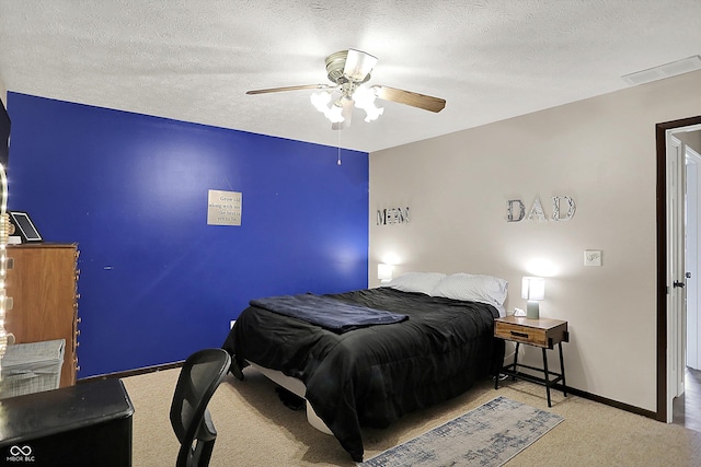 200 Forum Dr, Whiteland, IN 46184 - carpeted bedroom featuring ceiling fan, baseboards, and a textured ceiling