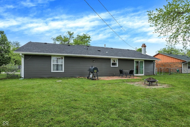 200 Forum Dr, Whiteland, IN 46184 - rear view of property with an outdoor fire pit, a chimney, and a patio
