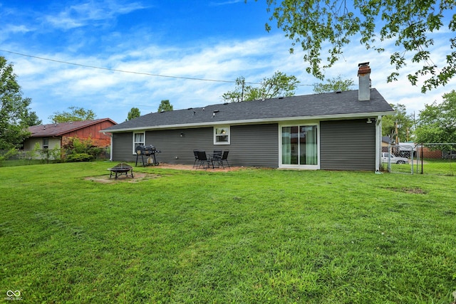 200 Forum Dr, Whiteland, IN 46184 - rear view of property with an outdoor fire pit, a chimney, and a patio area