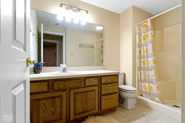 8723 Bergeson Dr, Indianapolis, IN 46278 - bathroom with vanity, toilet, a shower with curtain, and tile patterned floors