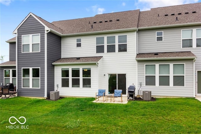 14350 Ludwell Ct, Fishers, IN 46037 - rear view of property with a patio area, a lawn, and central air condition unit