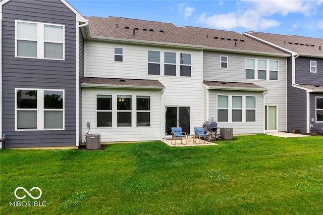 14350 Ludwell Ct, Fishers, IN 46037 - rear view of house featuring a yard, a patio area, cooling unit, and a shingled roof