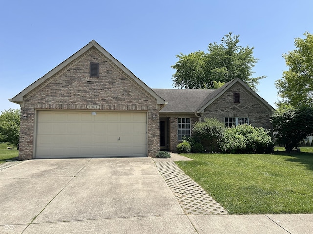 11014 Lake Run Dr, Fishers, IN 46038 - ranch-style house featuring brick siding, driveway, and a front lawn
