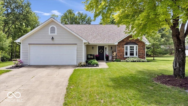 11041 Limbach Cir, Indianapolis, IN 46236 - single story home with a garage, driveway, a front lawn, roof with shingles, and brick siding