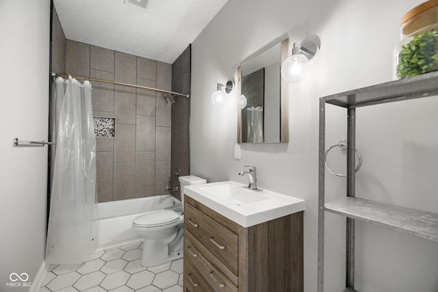 15292 Slateford Rd, Noblesville, IN 46062 - bathroom with vanity, shower / tub combo with curtain, and tile patterned floors