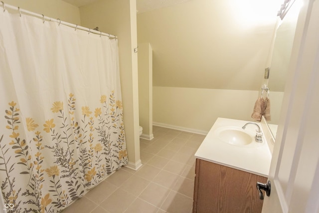 7093 Republic Ln, Indianapolis, IN 46259 - bathroom with vanity, tile patterned floors, toilet, and curtained shower
