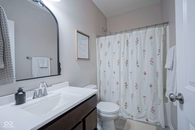 19144 Goins Blvd, Westfield, IN 46074 - bathroom featuring vanity, toilet, a shower with curtain, and tile patterned flooring