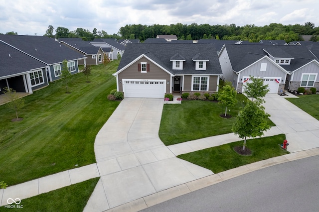 19144 Goins Blvd, Westfield, IN 46074 - view of front of home with board and batten siding, driveway, a residential view, a front yard, and an attached garage