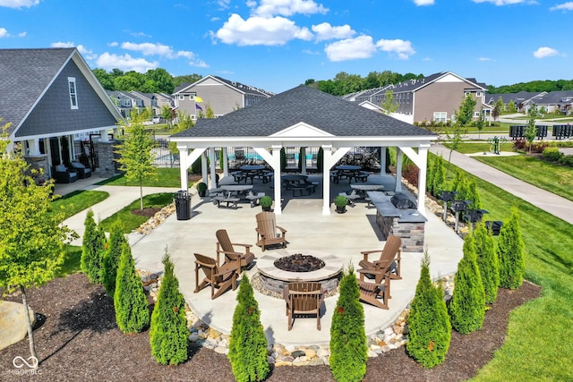 19144 Goins Blvd, Westfield, IN 46074 - surrounding community with a fire pit, a gazebo, a residential view, and a patio