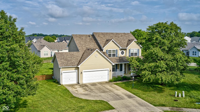 1306 Flat Wood Ct, Brownsburg, IN 46112 - traditional-style home with a porch, a garage, concrete driveway, and a residential view