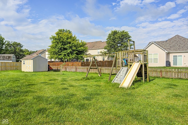 1306 Flat Wood Ct, Brownsburg, IN 46112 - fenced backyard with a playground and a storage shed