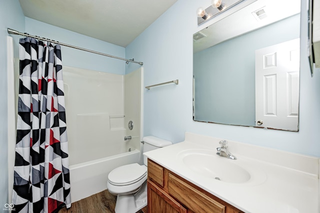 1306 Flat Wood Ct, Brownsburg, IN 46112 - bathroom featuring vanity, wood finished floors, and shower / bathtub combination with curtain