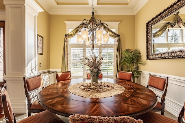 4930 Benthaven Dr E, Bargersville, IN 46106 - dining room featuring a chandelier, crown molding, wainscoting, and a decorative wall
