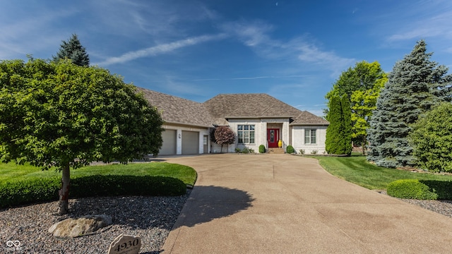 4930 Benthaven Dr E, Bargersville, IN 46106 - view of front of house featuring a garage, driveway, a front lawn, and roof with shingles