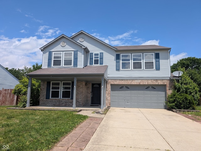 9206 Huntleigh Cir, Plainfield, IN 46168 - view of front of house with an attached garage, concrete driveway, brick siding, a porch, and roof with shingles
