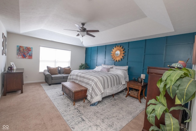 935 Northwich Ave, Westfield, IN 46074 - bedroom with a tray ceiling, light colored carpet, ceiling fan, and baseboards