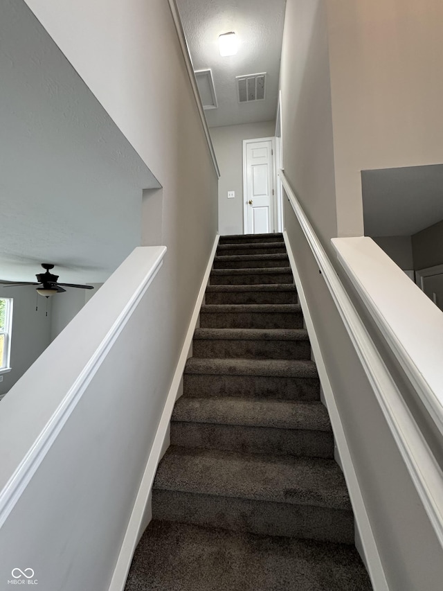 8939 Newchurch Blvd, Indianapolis, IN 46231 - stairway with ceiling fan, baseboards, and carpet flooring