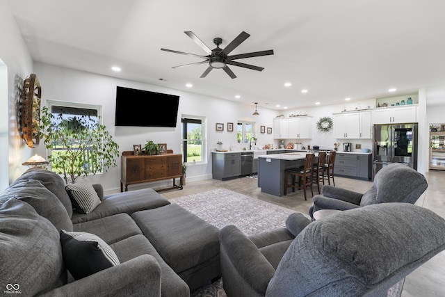 10104 E 850 S, Elizabethtown, IN 47232 - living room featuring ceiling fan and recessed lighting