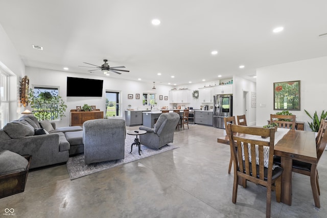 10104 E 850 S, Elizabethtown, IN 47232 - dining space featuring recessed lighting, concrete floors, and ceiling fan