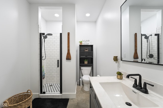 10104 E 850 S, Elizabethtown, IN 47232 - full bathroom featuring toilet, a shower stall, vanity, recessed lighting, and tile patterned flooring