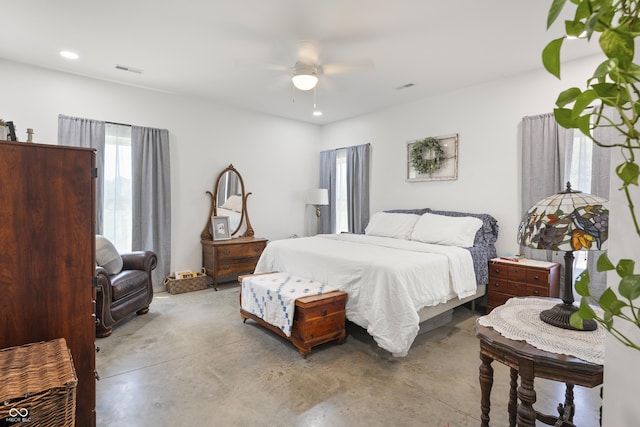 10104 E 850 S, Elizabethtown, IN 47232 - bedroom with concrete flooring, ceiling fan, and recessed lighting