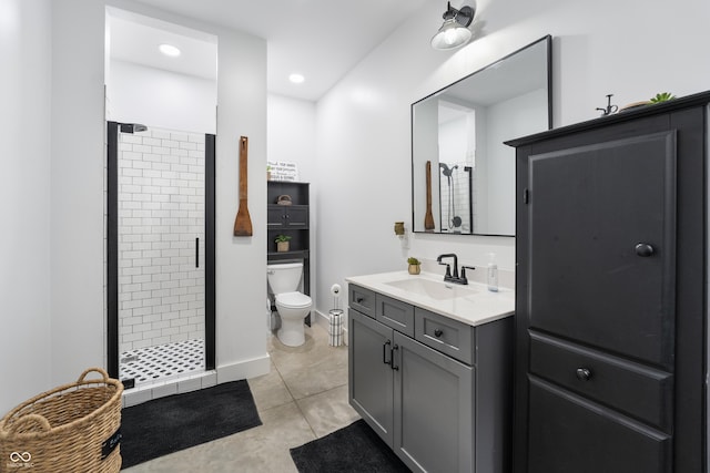 10104 E 850 S, Elizabethtown, IN 47232 - full bath with vanity, toilet, a stall shower, recessed lighting, and tile patterned flooring