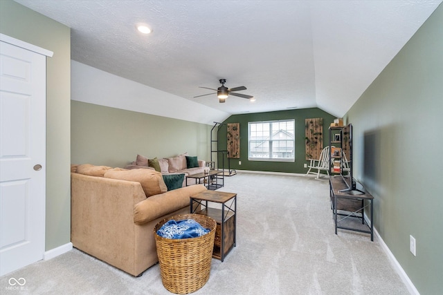 5304 Maywood Dr, Whitestown, IN 46075 - living room with ceiling fan, carpet, lofted ceiling, and baseboards
