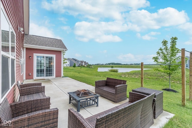 5304 Maywood Dr, Whitestown, IN 46075 - view of patio featuring a water view and an outdoor living space with a fire pit