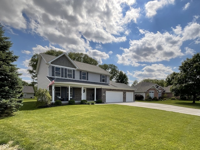 425 Bridgewater Ln S, Muncie, IN 47304 - view of front of property featuring a porch, driveway, an attached garage, a front lawn, and roof with shingles