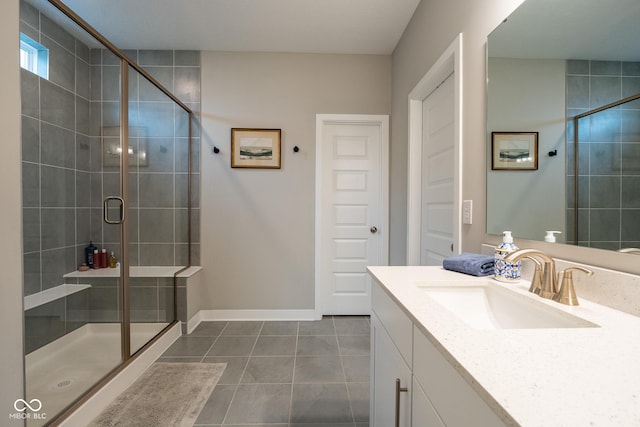 9741 Haughton Ln, Mccordsville, IN 46055 - full bath with vanity, tile patterned flooring, and a shower stall