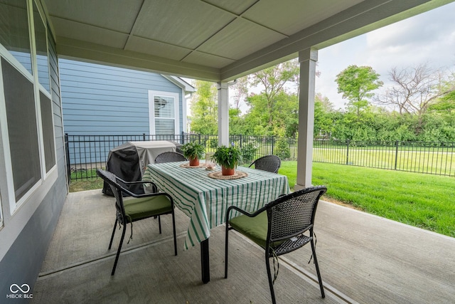9741 Haughton Ln, Mccordsville, IN 46055 - fenced backyard with outdoor dining area, a patio area, and a grill