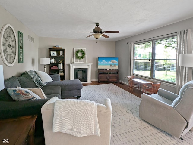 319 Mcintosh Ln, Westfield, IN 46074 - living area with ceiling fan, wood finished floors, baseboards, and a glass covered fireplace
