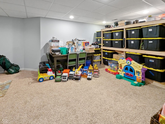 319 Mcintosh Ln, Westfield, IN 46074 - rec room with carpet, a drop ceiling, baseboards, and recessed lighting