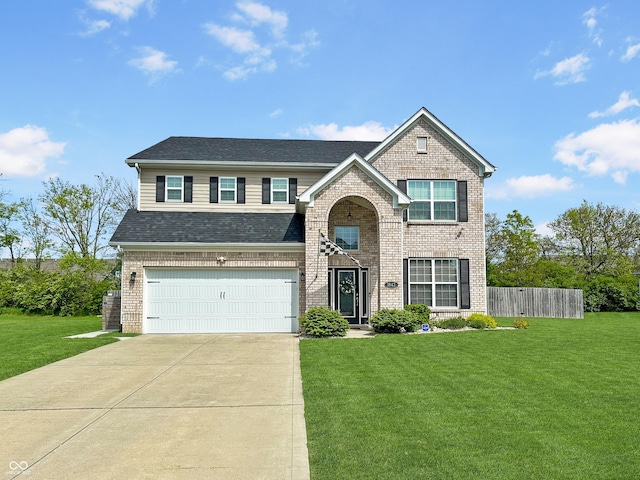 1843 Winchester Blvd, Avon, IN 46123 - traditional-style house with brick siding, a garage, concrete driveway, and a shingled roof