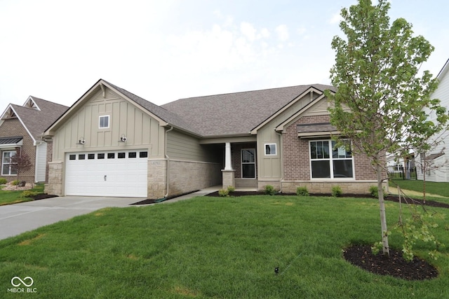 4250 Ironclad Dr, Bargersville, IN 46106 - view of front facade featuring board and batten siding, an attached garage, a front yard, driveway, and roof with shingles
