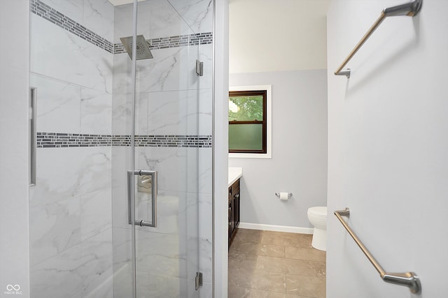 3126 Carriage Rd, West Lafayette, IN 47906 - full bath featuring toilet, vanity, a marble finish shower, and baseboards
