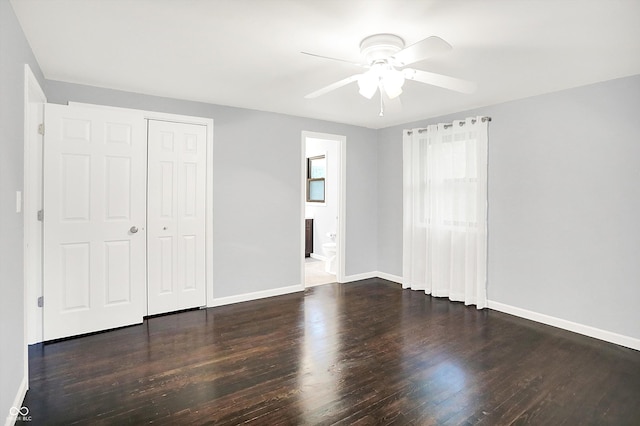 3126 Carriage Rd, West Lafayette, IN 47906 - unfurnished bedroom with wood finished floors, baseboards, a closet, and a ceiling fan