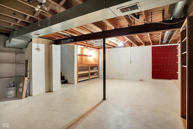3126 Carriage Rd, West Lafayette, IN 47906 - unfinished basement featuring stairs and concrete block wall