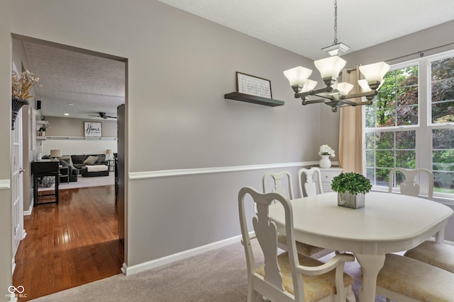 9756 Brook Meadow Dr, Mccordsville, IN 46055 - dining room featuring a chandelier, a textured ceiling, baseboards, and a ceiling fan