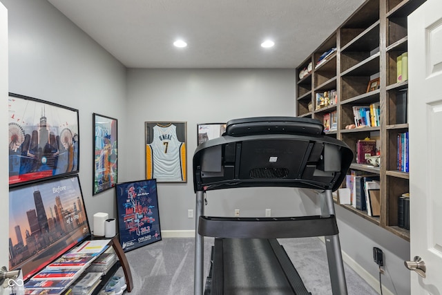9756 Brook Meadow Dr, Mccordsville, IN 46055 - workout room featuring baseboards, carpet, and recessed lighting